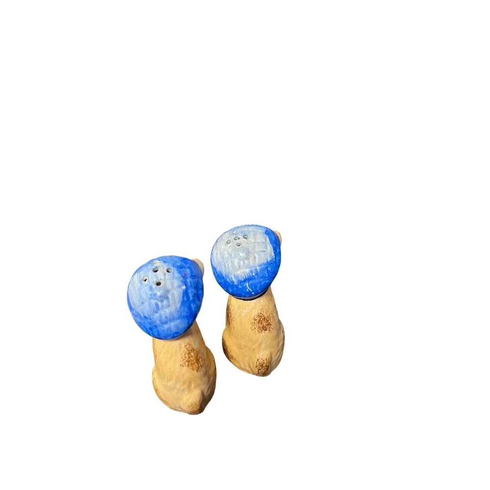 Vintage Ceramic Dog Salt and Pepper Shakers Blue‎ Berets Japan